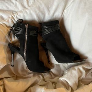 Dolce Vita suede corset peep toe heels in black